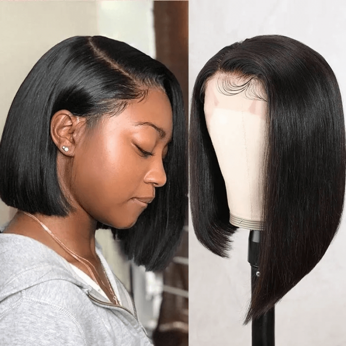 Incolorwig Short Blunt Cut Bob Wig Side Part Asymmetric Bob Wigs 13x4 Pre Plucked Lace Front Wigs