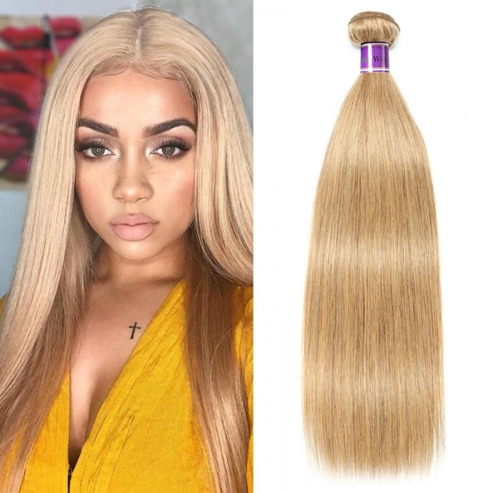 Incolorwig Guaranteed 100% Human Hair Weave #27 Honey Blonde Straight Hair Bundles 1 Bundle Deals