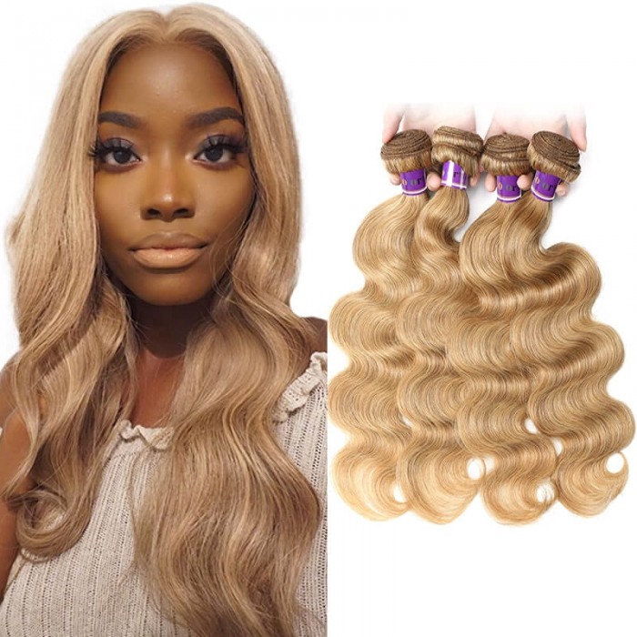 Incolorwig Brazilian Human Hair Weave #27 Honey Blonde Body Wave 4 Bundles Deal