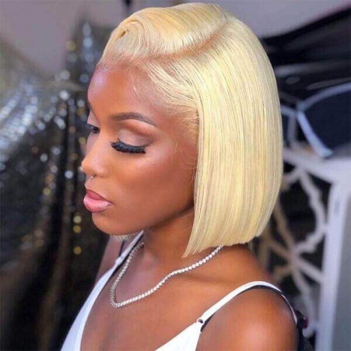 Incolorwig Remy Wig Transparent Lace Short Bob Wig #613 Blonde 4×4 Lace Closure Wigs
