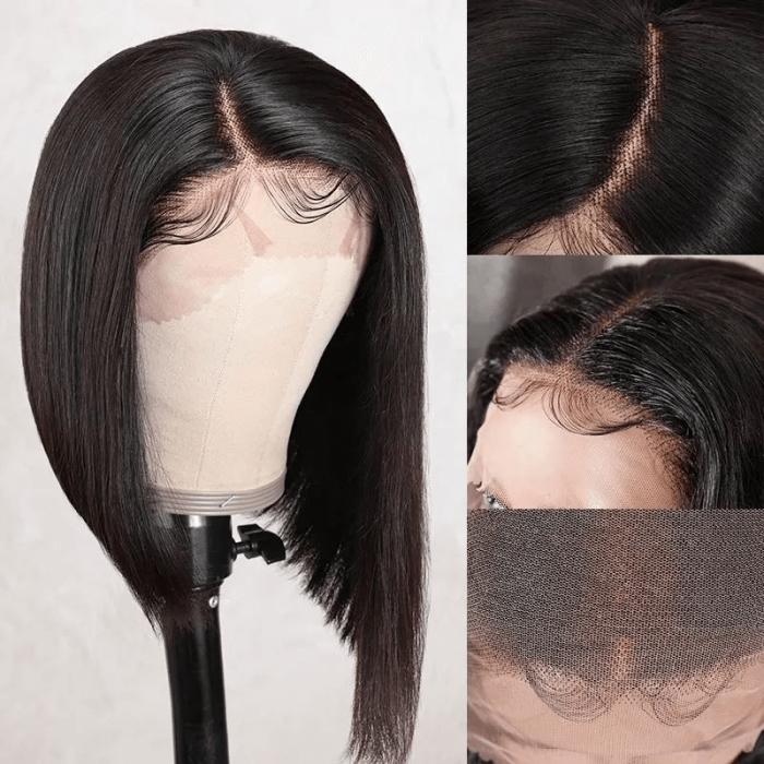 Incolorwig Short Blunt Cut Bob Wig Side Part Asymmetric Bob Wigs 13x4 Pre Plucked Lace Front Wigs