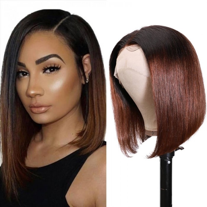Incolorwig T1B4 Ombre Color Short Bob Wigs 150% Density Virgin Straight Human Hair 13*4 Lace Front Wigs 