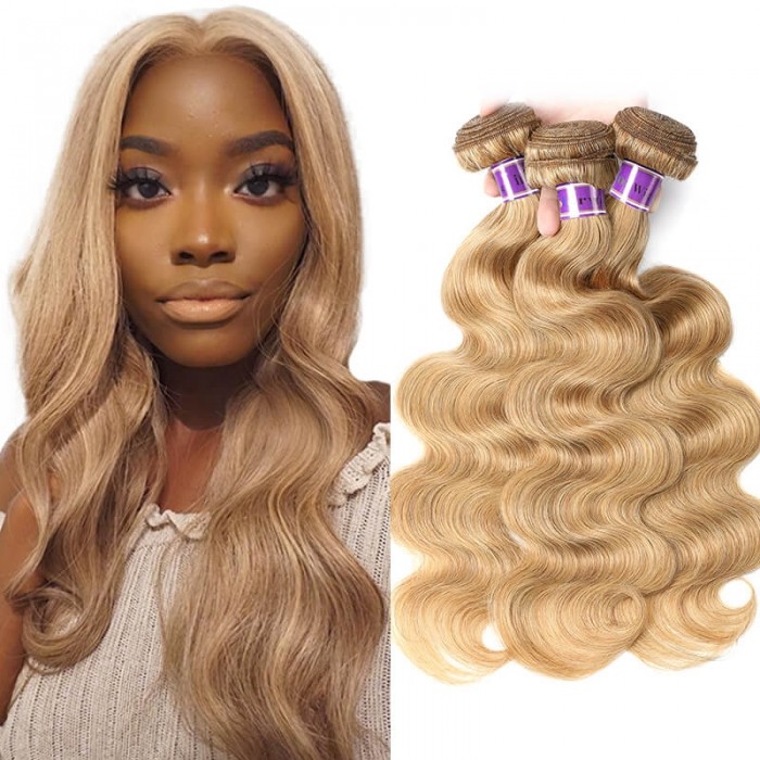 Incolorwig Brazilian New Arrival #27 Honey Blonde Body Wave Human Hair 3 Bundles Deals