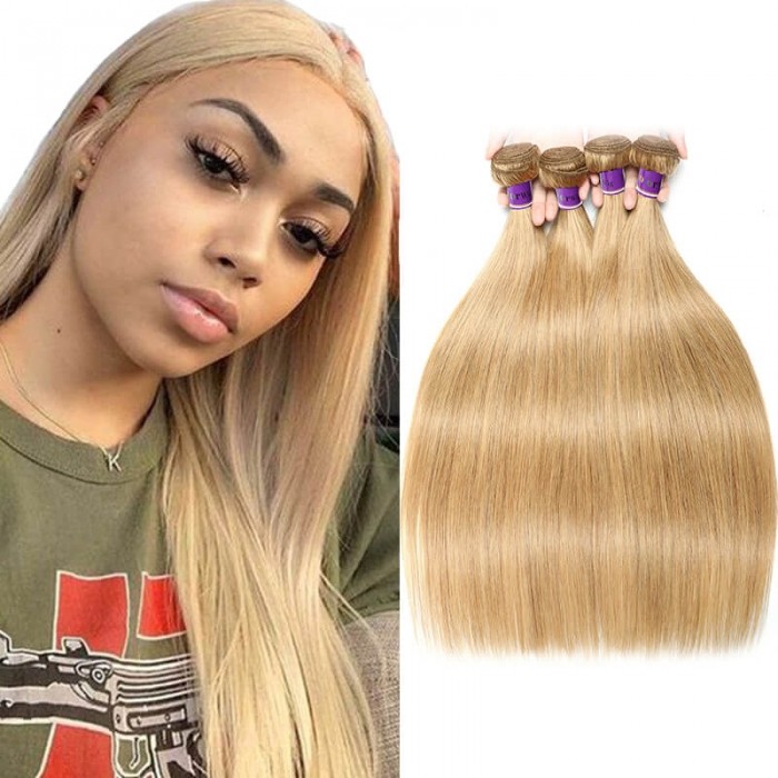 Incolorwig Hand-Picked Brazilian Straight #27 Honey Blonde 4 Bundles Human Hair Weave