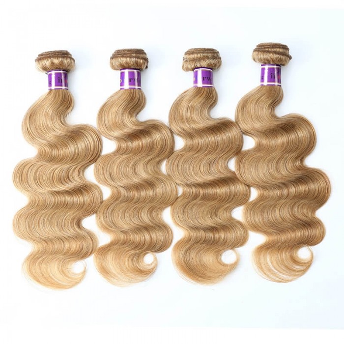 Incolorwig Brazilian Human Hair Weave #27 Honey Blonde Body Wave 4 Bundles Deal
