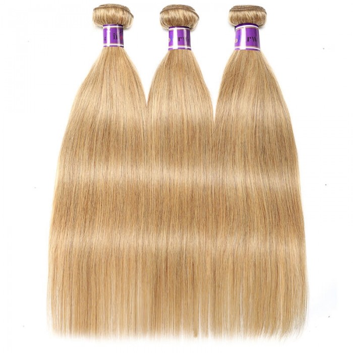 Incolorwig High Quality 3 Bundles #27 Honey Blonde Straight Brazilian Human Hair Weave