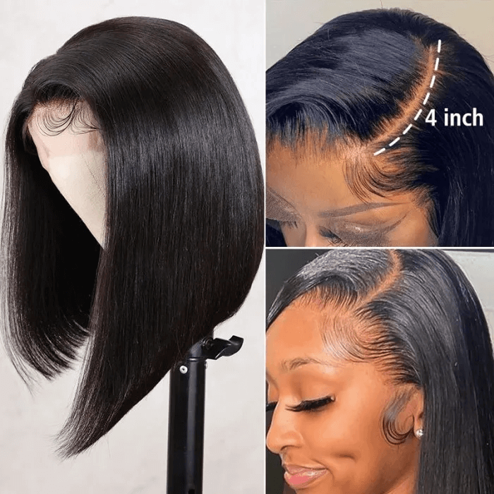 Incolorwig Short Blunt Cut Bob Wig Side Part Asymmetric Bob Wigs 13x4 Pre Plucked Lace Front Wigs