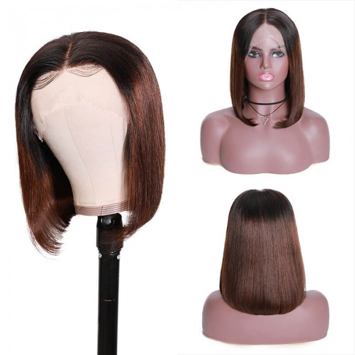 Incolorwig T1B4 Ombre Color Short Bob Wigs 150% Density Virgin Straight Human Hair 13*4 Lace Front Wigs 