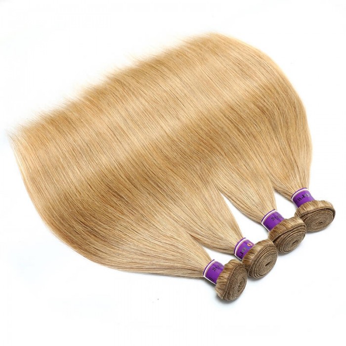Incolorwig Hand-Picked Brazilian Straight #27 Honey Blonde 4 Bundles Human Hair Weave