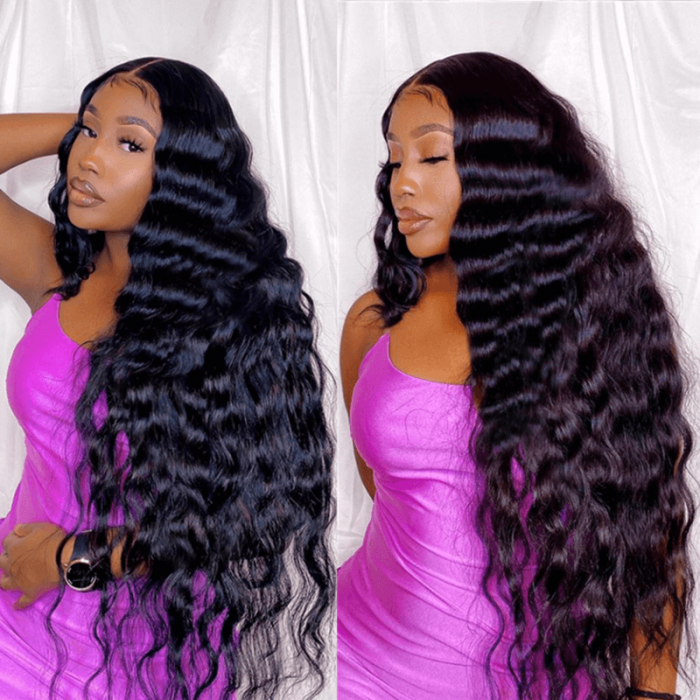 Incolorwig Natural Black Deep Wave 13*4 Lace Front Human Hair Wig Pre Plucked With Baby Hair