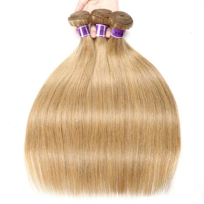 Incolorwig High Quality 3 Bundles #27 Honey Blonde Straight Brazilian Human Hair Weave