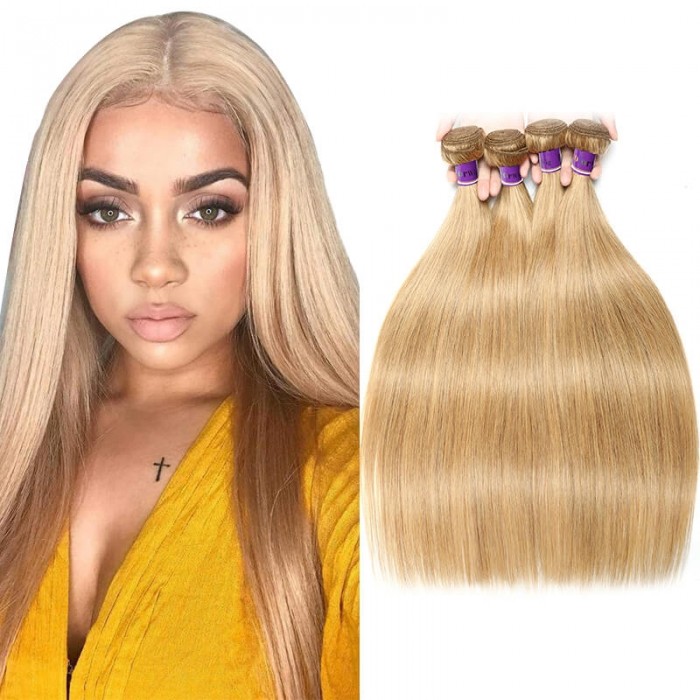 Incolorwig Hand-Picked Brazilian Straight #27 Honey Blonde 4 Bundles Human Hair Weave