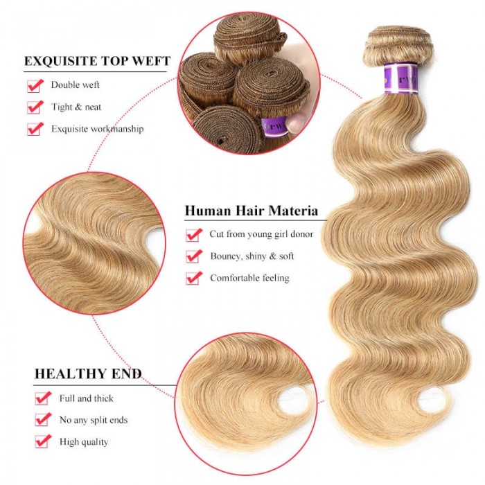 Incolorwig Attractive Human Hair Weave 100% Human Remy Hair Pre-colored #27