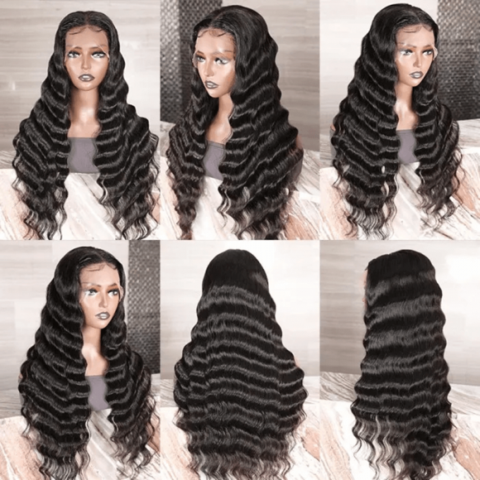 Incolorwig Natural Black Deep Wave 13*4 Lace Front Human Hair Wig Pre Plucked With Baby Hair