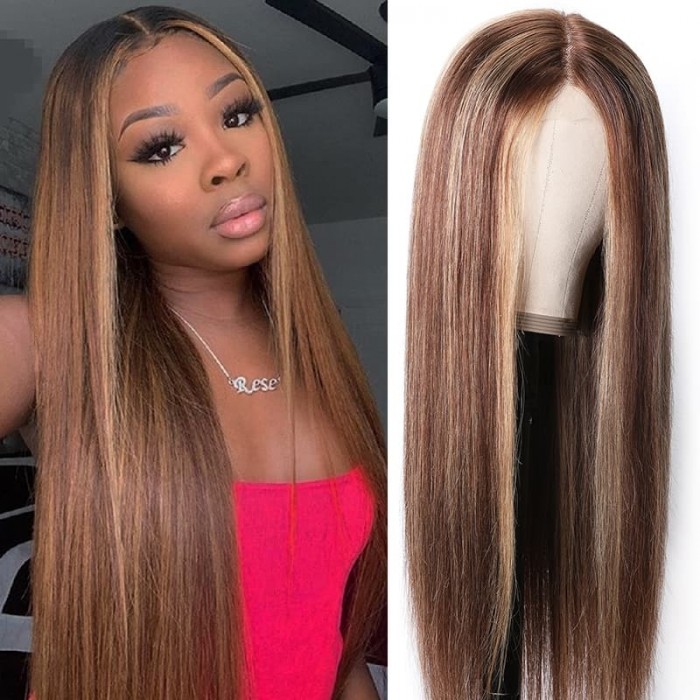 Incolorwig #TL/412 Color Wig Straight Human Hair Hairline Lace Part Wig 150% Density Highlight 13x4 Lace Frontal Wig