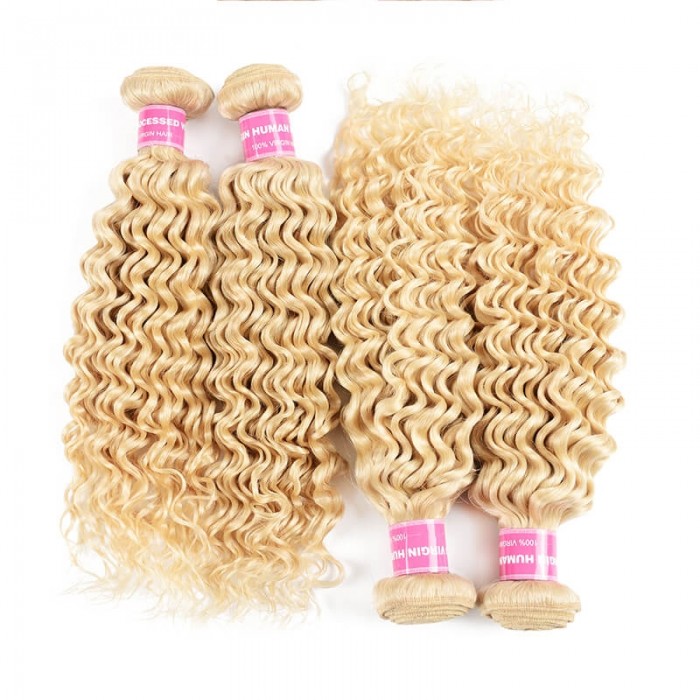 Incolorwig Brazilian Hot #613 Blonde Deep Wave Human Hair 4 Bundles Deals