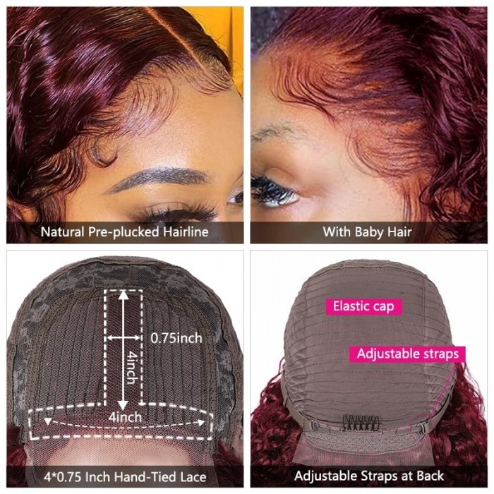 Incolorwig 99J Burgundy Lace Part Wig Colored Curly Wigs 150% Density Red Human Hair Long Wigs