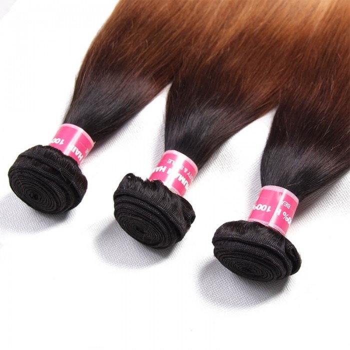 Incolorwig Novel Brazilian Virgin Straight Hair Weave  #T1B427 Ombre Human Hair Weave 3 Bundles