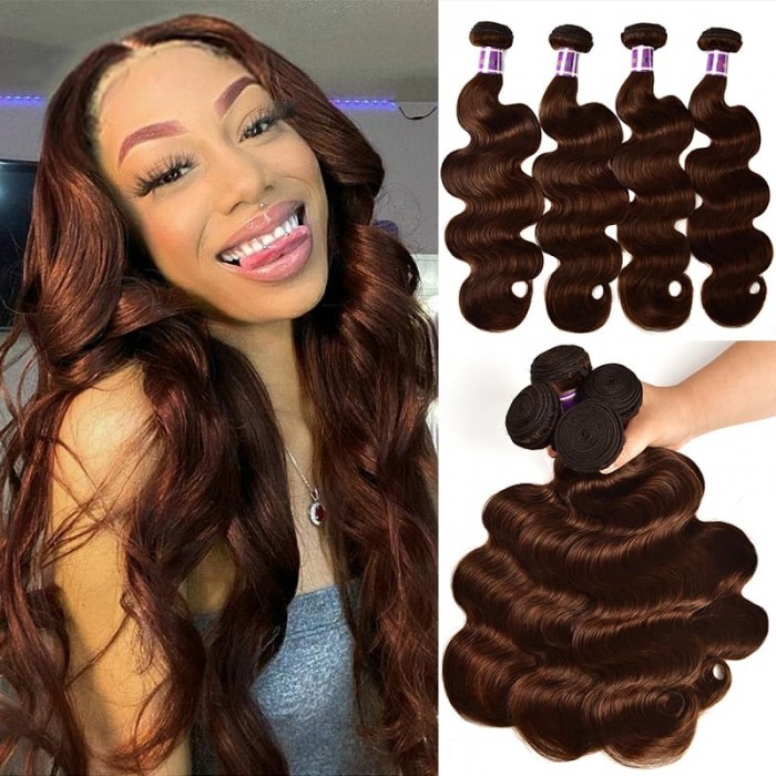 Incolorwig Virgin Peruvian Human Hair Weave Pre-colored #4 Medium Brown Body Wave 4 Bundles Deals