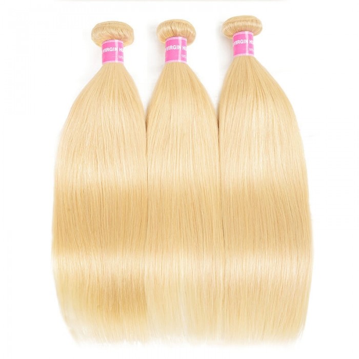 Incolorwig 100% Brazilian Human Hair # 613 Blonde Straigh Hair Weaves 3 Bundles