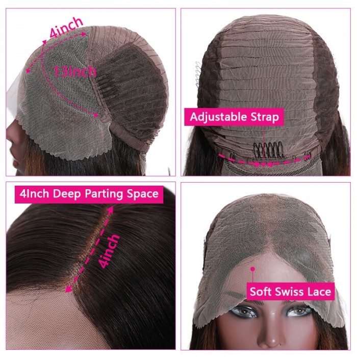 Incolorwig T1B4 Ombre Color Short Bob Wigs 150% Density Virgin Straight Human Hair 13*4 Lace Front Wigs 