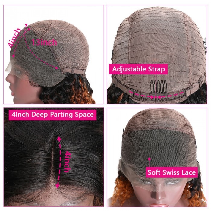 Incolorwig Best Human Hair Curly Wigs #T1B30 Ombre Color 13*4 Lace Front Wigs 150% Density