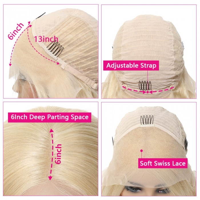 Incolorwig 613 Blonde Wig Straight Human Hair 150% Density Pre Plucked 13x6 Deep Part Blonde Lace Front Wigs