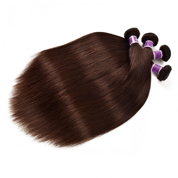 Incolorwig Virgin Peruvian Straight #2 Dark Brown 4 Bundles Human Hair Weave   