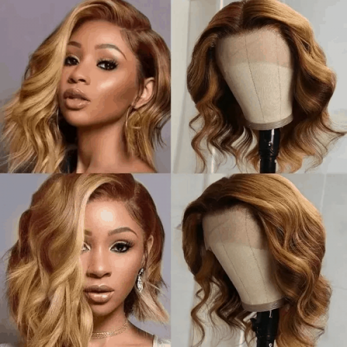 Incolorwig Blonde Balayage Highlight Bob Wigs 13x4 Lace Front Celebrity Natural Wave Wigs