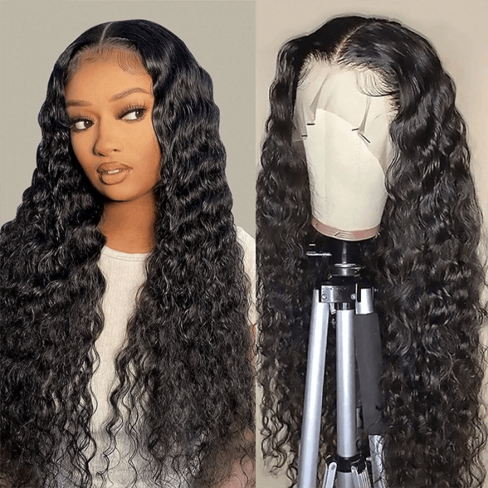Incolorwig Deep Wave Lace Wig 13x4 Lace Frontal Wigs Pre Plucked Glueless Human Hair Wig 150% Density Natural Color 