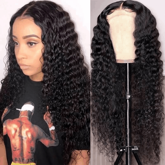 Incolorwig Deep Wave Lace Wig 13x4 Lace Frontal Wigs Pre Plucked Glueless Human Hair Wig 150% Density Natural Color 