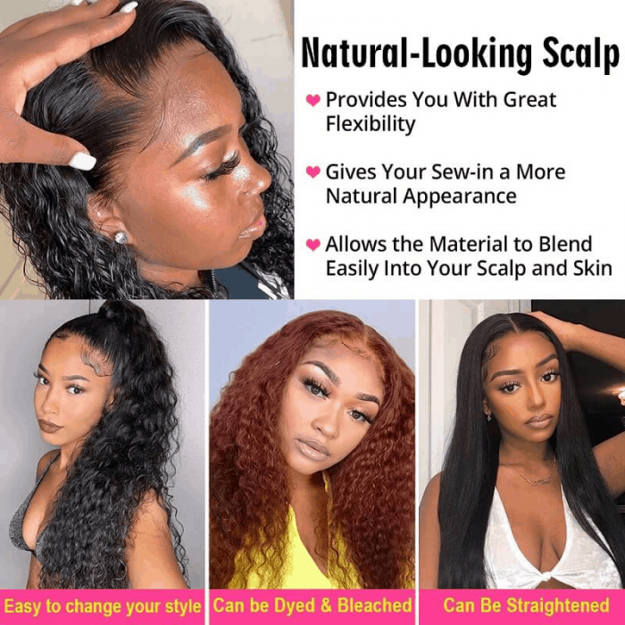 Incolorwig Deep Wave Lace Wig 13x4 Lace Frontal Wigs Pre Plucked Glueless Human Hair Wig 150% Density Natural Color 