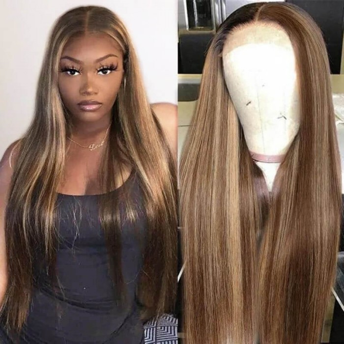 Incolorwig 13x4 Straight Honey Blond Ombre Color #TL412 Highlight 150% Lace Front Human Hair Wigs for Women