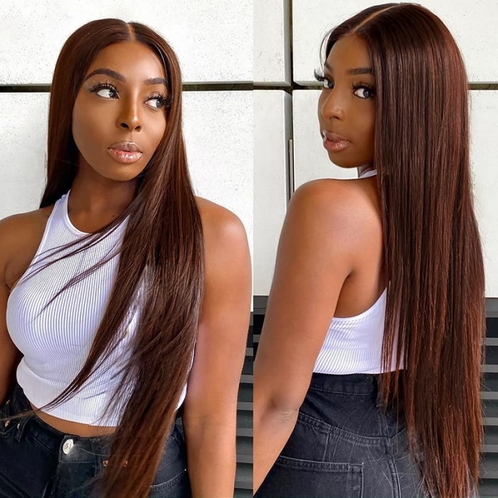 Incolorwig #4 Medium Brown Straight Virgin Brazilian Human Hair Weave 3 Bundles