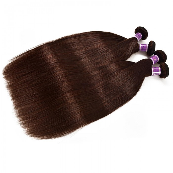 Incolorwig Virgin Brazilian Straight Human Hair #2 Dark Brown 4 Bundles Hair Weave   