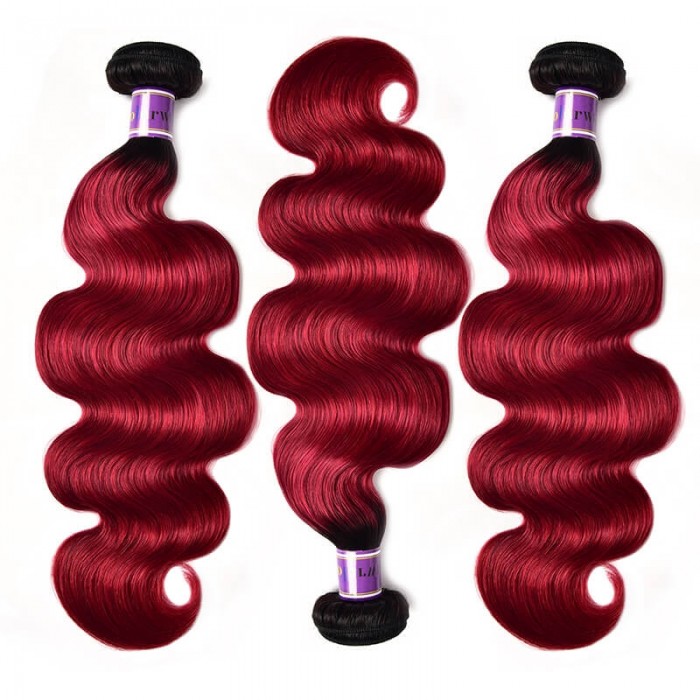 Incolorwig High Quality #TB Burgundy Body Wave Human Hair Weaves 3 Bundles Virgin Peruvian Human Hair