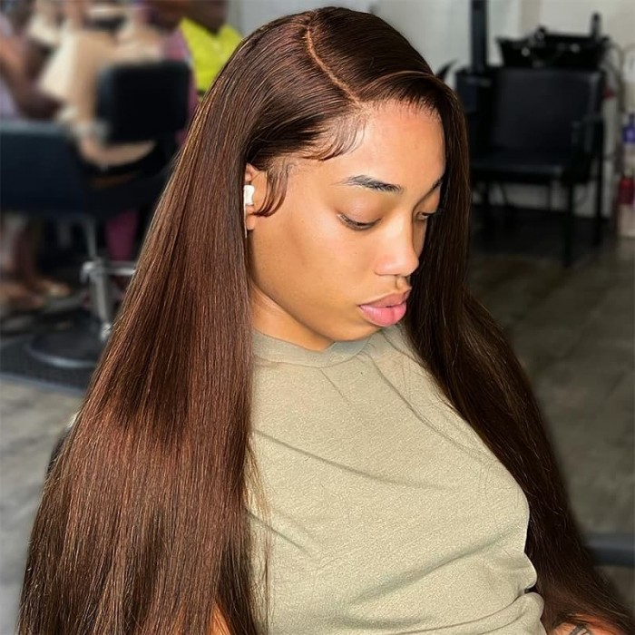 Incolorwig #4 Medium Brown Straight Virgin Brazilian Human Hair Weave 3 Bundles