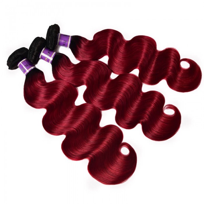 Incolorwig High Quality #TB Burgundy Body Wave Human Hair Weaves 3 Bundles Virgin Peruvian Human Hair