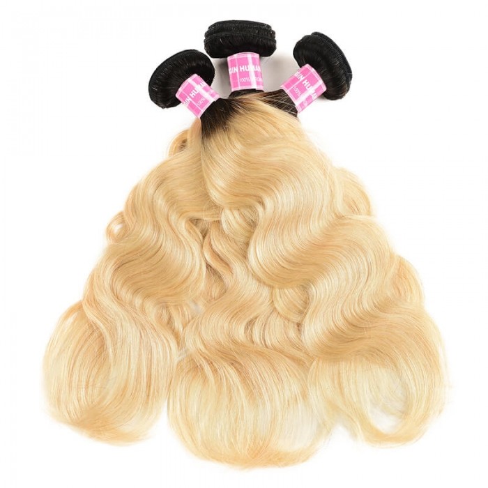Incolorwig Peruvian Virgin Body Wave Hair Weave 3 Bundles #T1B613 Ombre Blonde Human Hair Weave