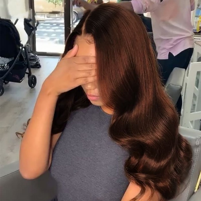 Incolorwig Virgin Brazilian Human Hair Weave Pre-colored #4 Medium Brown Body Wave 4 Bundles