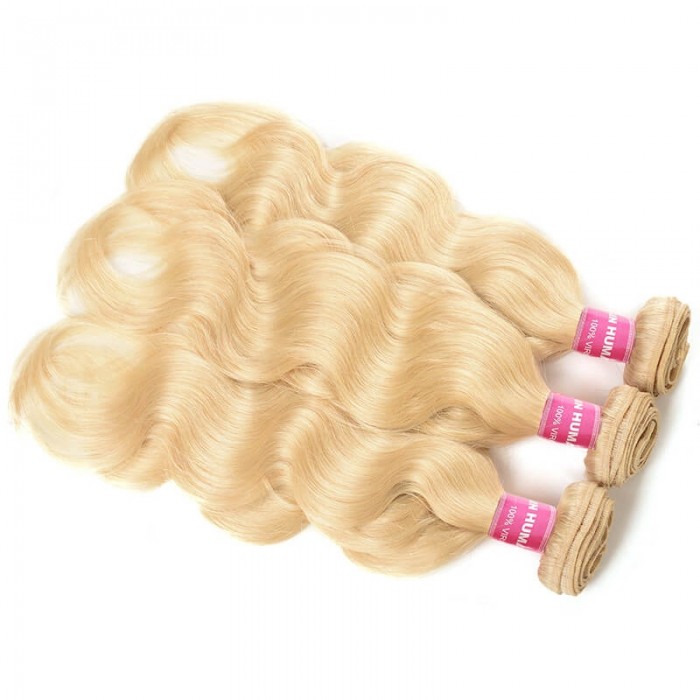 Incolorwig Soft Peruvian Virgin Human Hair # 613 Blonde Body Wave Hair Weaves 3 Bundles