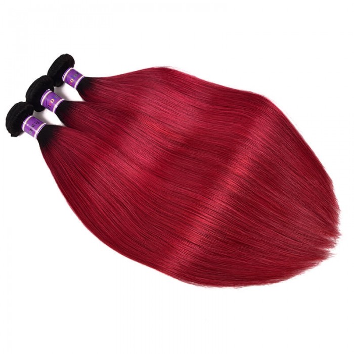 Incolorwig Soft Peruvian #TB Burgundy Straight Human Hair Weave 100% Human Peruvian Human Hair 3 Bundles