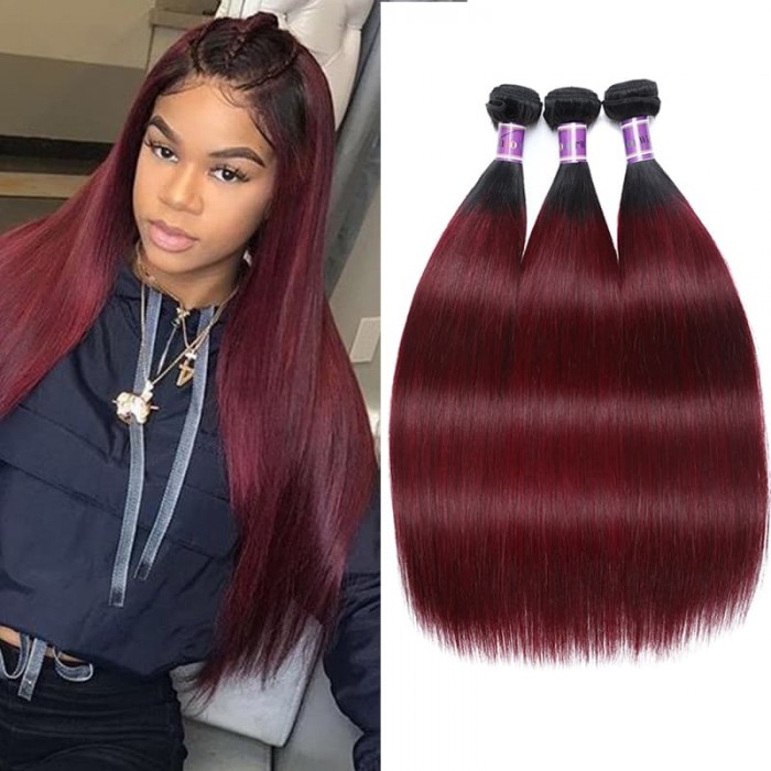 Incolorwig Virgin Brazilian 3 Bundles Human Hair New Pre-Colored  #TB99J Straight Remy Human Hair Weave