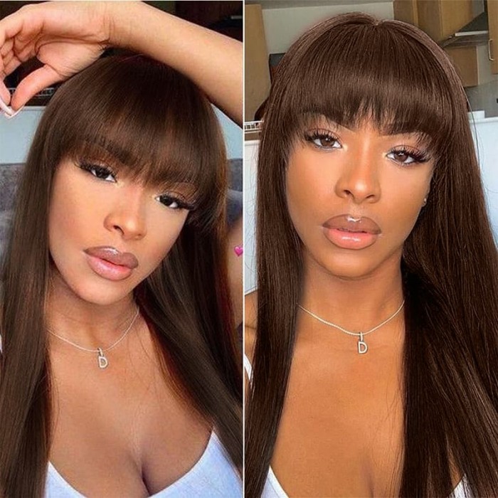 Incolorwig #4 Medium Brown Straight Virgin Brazilian Human Hair Weave 3 Bundles