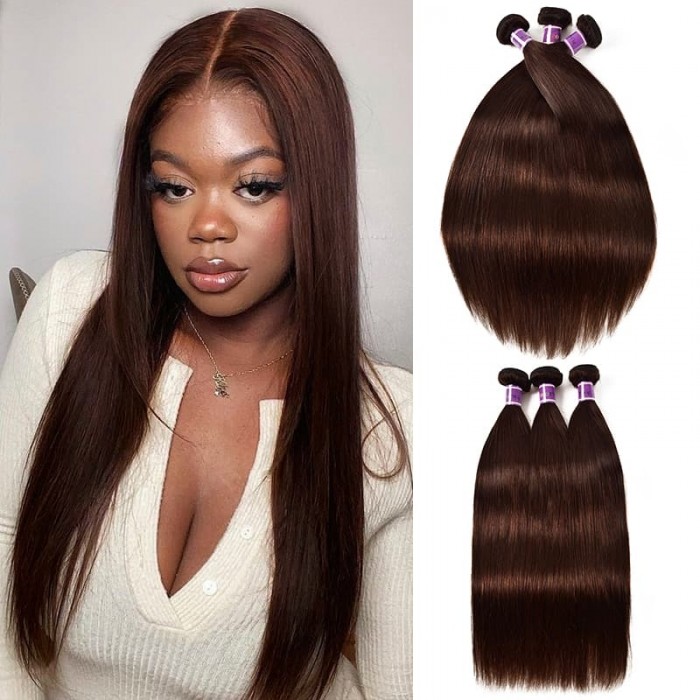 Incolorwig Brazilian 3 Bundles Virgin Human Hair  #2 Dark Brown High Quality Straight Weave