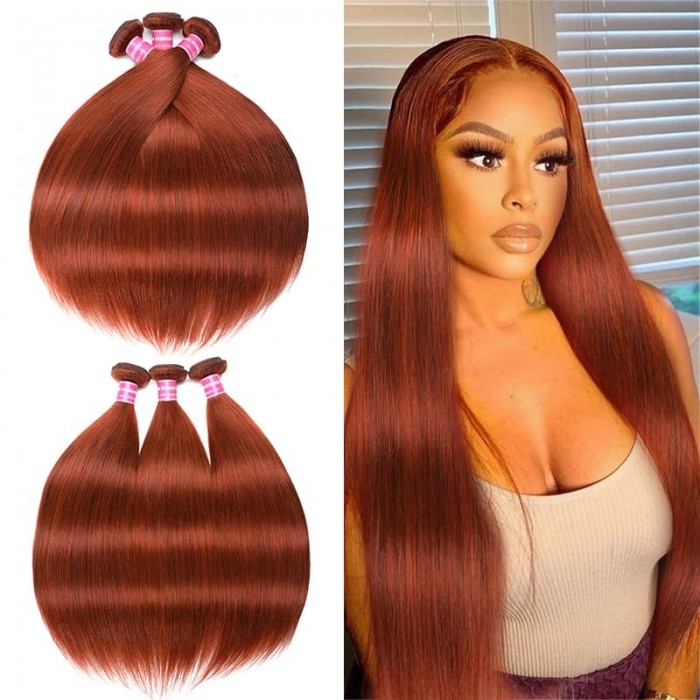 Incolorwig High Quality Ginger Color Peruvian Hair 3 Bundles #350 Ginger Straight Human Hair Weave