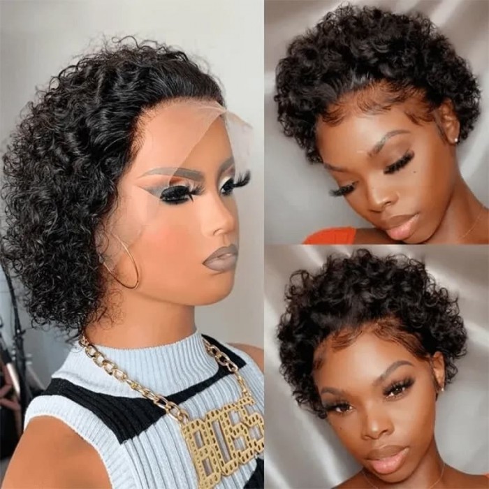 Incolorwig Flash Sale Short Curly Natural Black 13*1 Lace Front Wigs 8 Inch