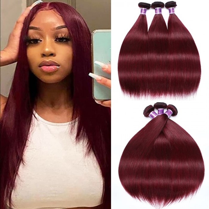 Incolorwig Brazilian 100% Human Hair 3 Bundles #99J Straight Human Hair Weaves