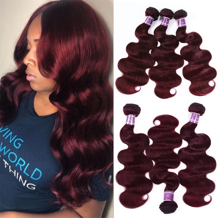 Incolorwig 3 Bundles Hair Weave #99J Body Wave Peruvian Human Hair