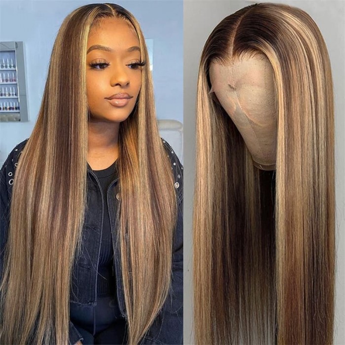 Incolorwig 13x4 Straight Honey Blond Ombre Color #TL412 Highlight 150% Lace Front Human Hair Wigs for Women